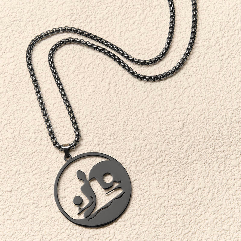 Wear FengShui Yin Yang Buddha Figure Hollow Design Stainless Steel Balance Necklace Pendant
