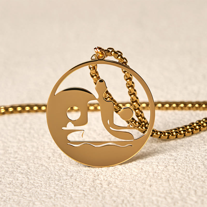 Wear FengShui Yin Yang Buddha Figure Hollow Design Stainless Steel Balance Necklace Pendant