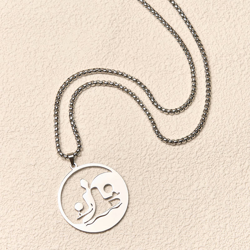 Wear FengShui Yin Yang Buddha Figure Hollow Design Stainless Steel Balance Necklace Pendant