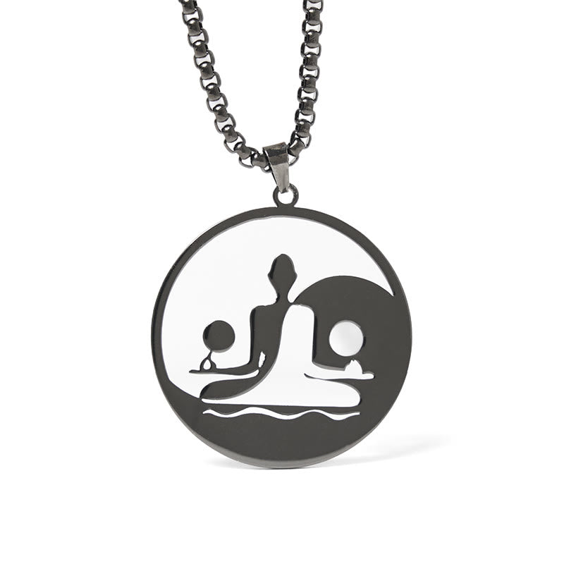 Wear FengShui Yin Yang Buddha Figure Hollow Design Stainless Steel Balance Necklace Pendant