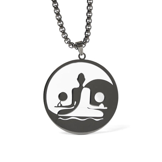 Wear FengShui Yin Yang Buddha Figure Hollow Design Stainless Steel Balance Necklace Pendant
