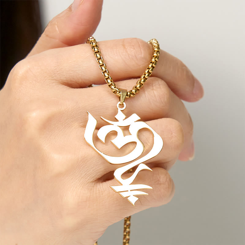 Wear FengShui Vintage OM Symbol geometry Design Stainless Steel Connection Necklace Pendant