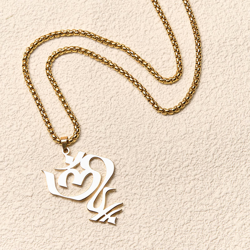 Wear FengShui Vintage OM Symbol geometry Design Stainless Steel Connection Necklace Pendant