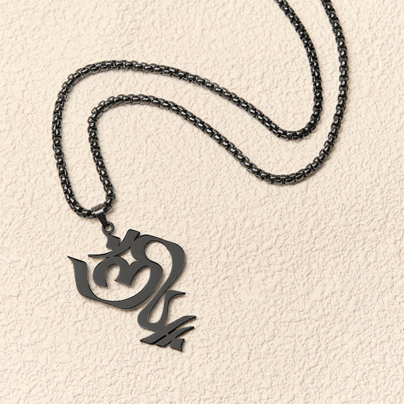 Wear FengShui Vintage OM Symbol geometry Design Stainless Steel Connection Necklace Pendant