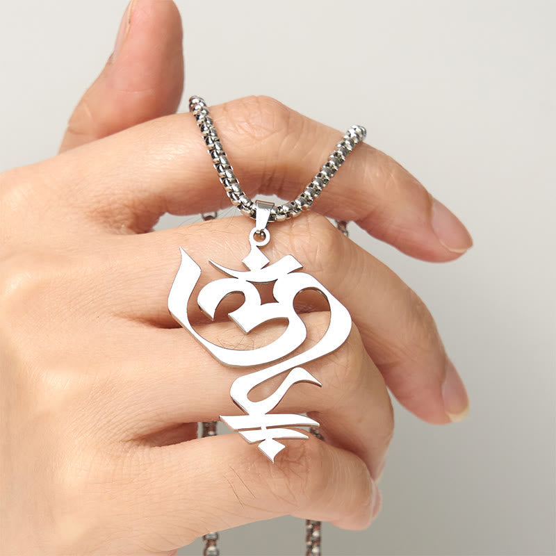 Wear FengShui Vintage OM Symbol geometry Design Stainless Steel Connection Necklace Pendant