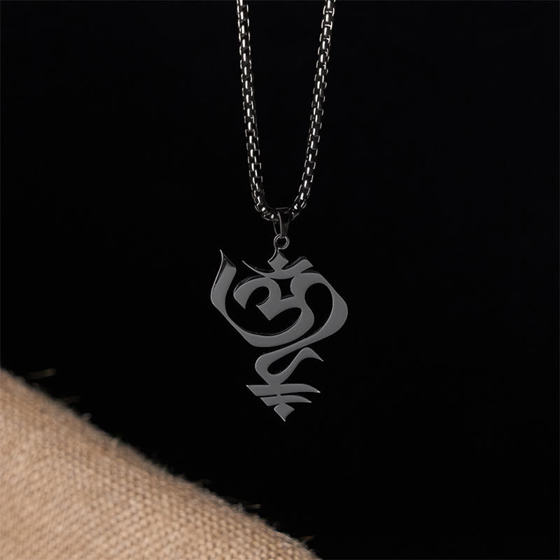 Wear FengShui Vintage OM Symbol geometry Design Stainless Steel Connection Necklace Pendant