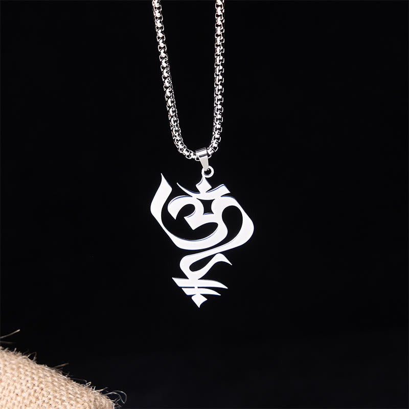 Wear FengShui Vintage OM Symbol geometry Design Stainless Steel Connection Necklace Pendant