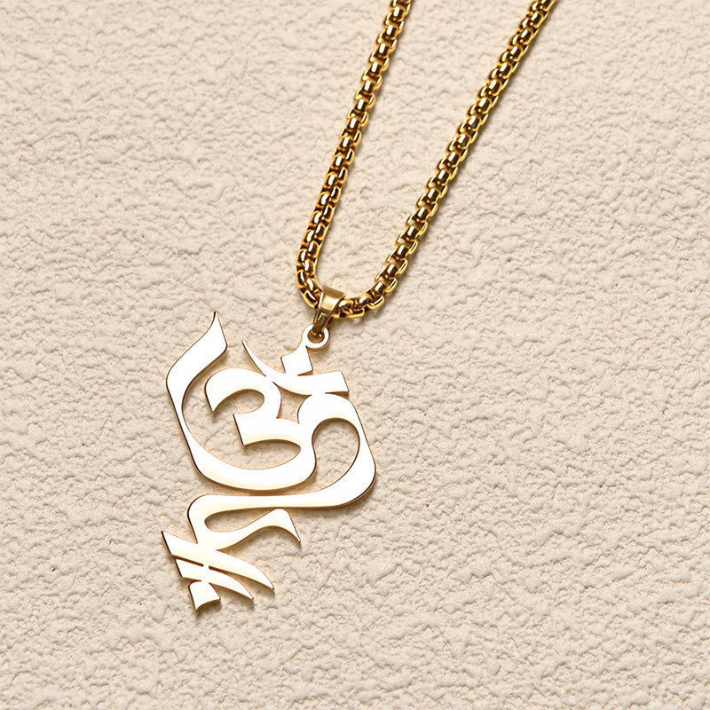 Wear FengShui Vintage OM Symbol geometry Design Stainless Steel Connection Necklace Pendant