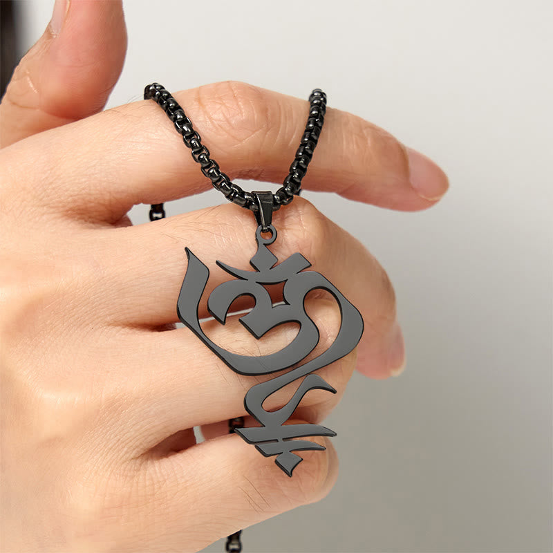 Wear FengShui Vintage OM Symbol geometry Design Stainless Steel Connection Necklace Pendant