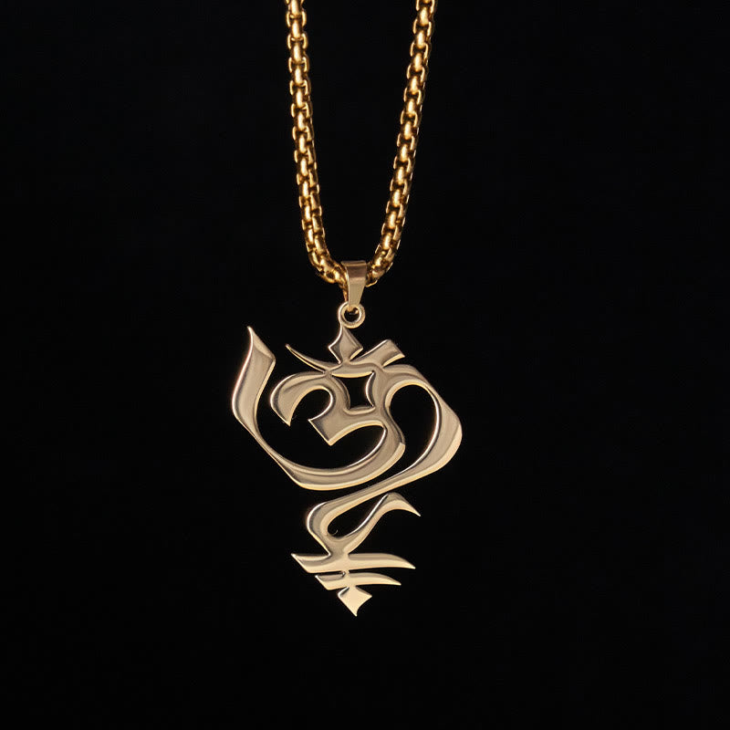 Wear FengShui Vintage OM Symbol geometry Design Stainless Steel Connection Necklace Pendant
