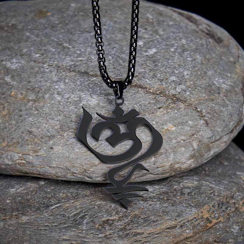 Wear FengShui Vintage OM Symbol geometry Design Stainless Steel Connection Necklace Pendant