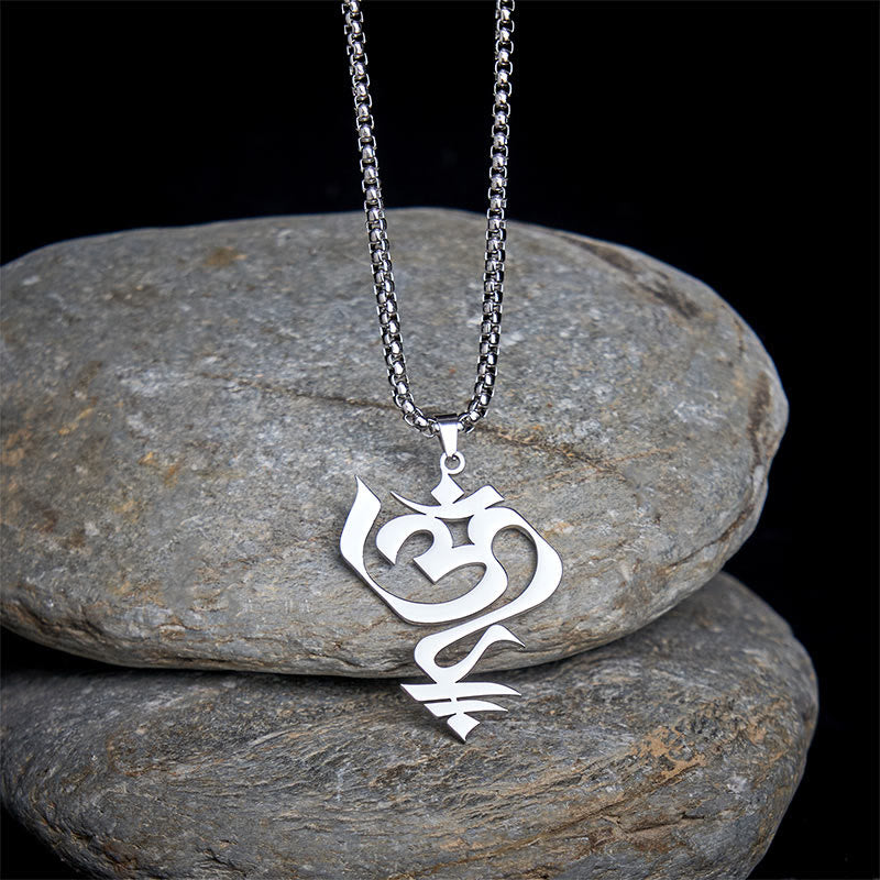 Wear FengShui Vintage OM Symbol geometry Design Stainless Steel Connection Necklace Pendant