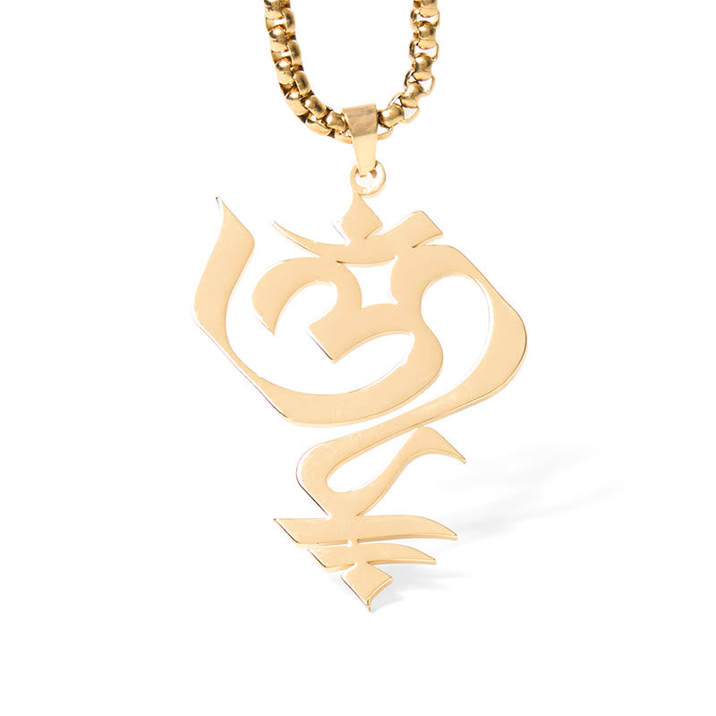Wear FengShui Vintage OM Symbol geometry Design Stainless Steel Connection Necklace Pendant