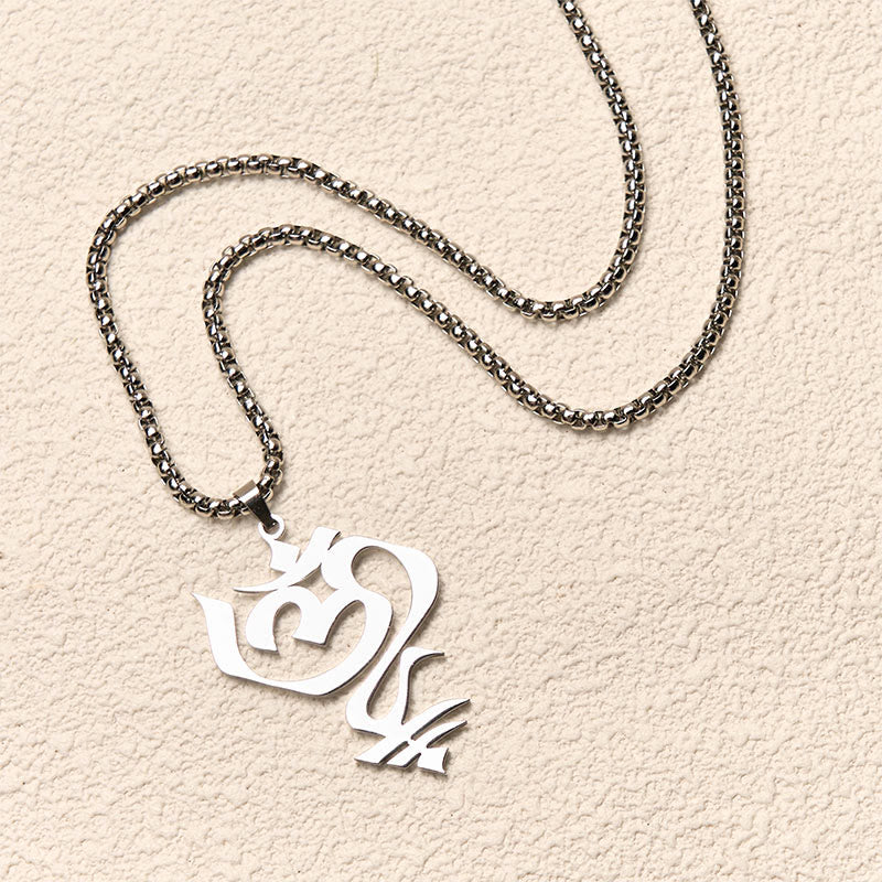 Wear FengShui Vintage OM Symbol geometry Design Stainless Steel Connection Necklace Pendant