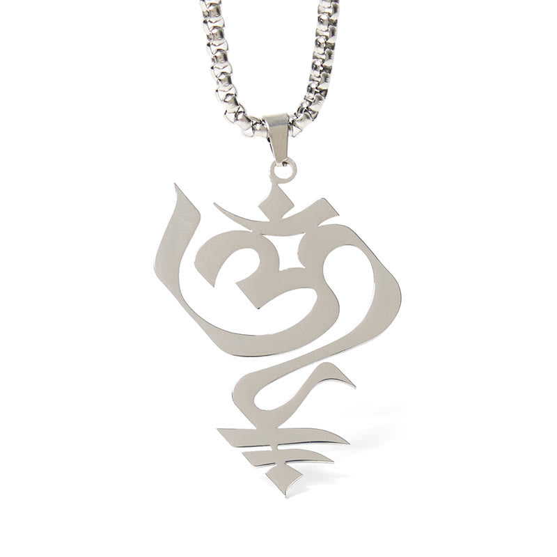 Wear FengShui Vintage OM Symbol geometry Design Stainless Steel Connection Necklace Pendant