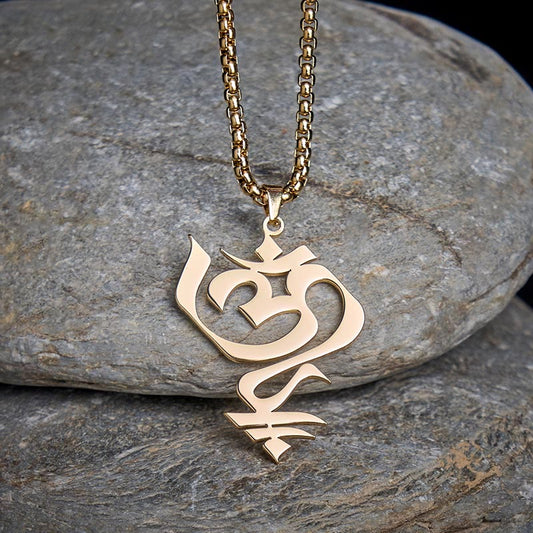 Wear FengShui Vintage OM Symbol geometry Design Stainless Steel Connection Necklace Pendant