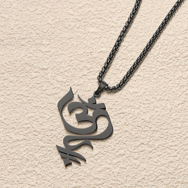 Wear FengShui Vintage OM Symbol geometry Design Stainless Steel Connection Necklace Pendant