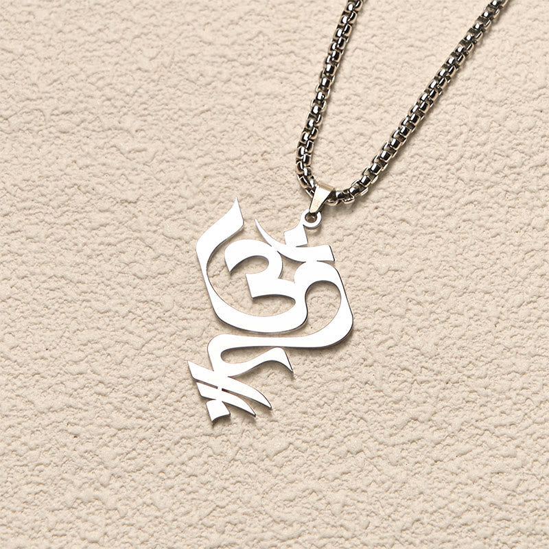Wear FengShui Vintage OM Symbol geometry Design Stainless Steel Connection Necklace Pendant