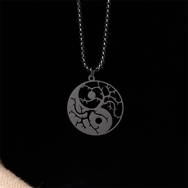 Wear FengShui Branches Hollow Yin Yang Design Stainless Steel Balance Necklace Pendant