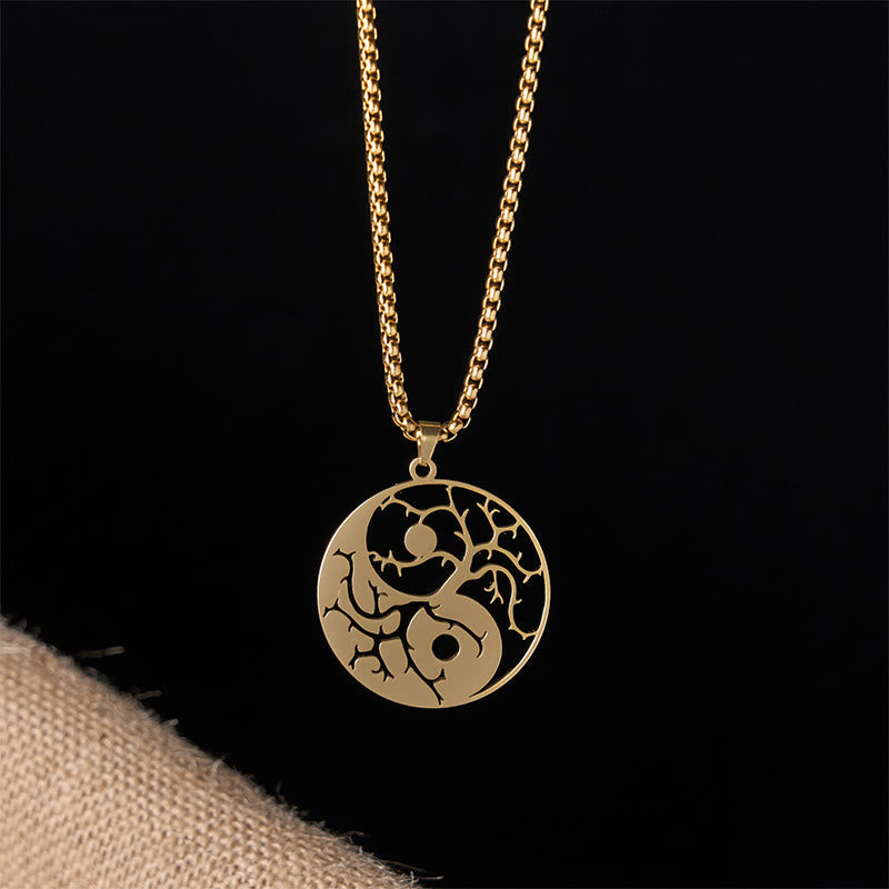 Wear FengShui Branches Hollow Yin Yang Design Stainless Steel Balance Necklace Pendant