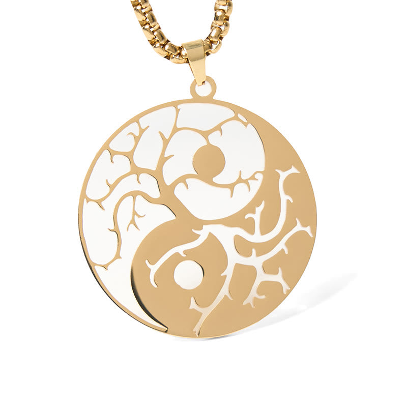 Wear FengShui Branches Hollow Yin Yang Design Stainless Steel Balance Necklace Pendant