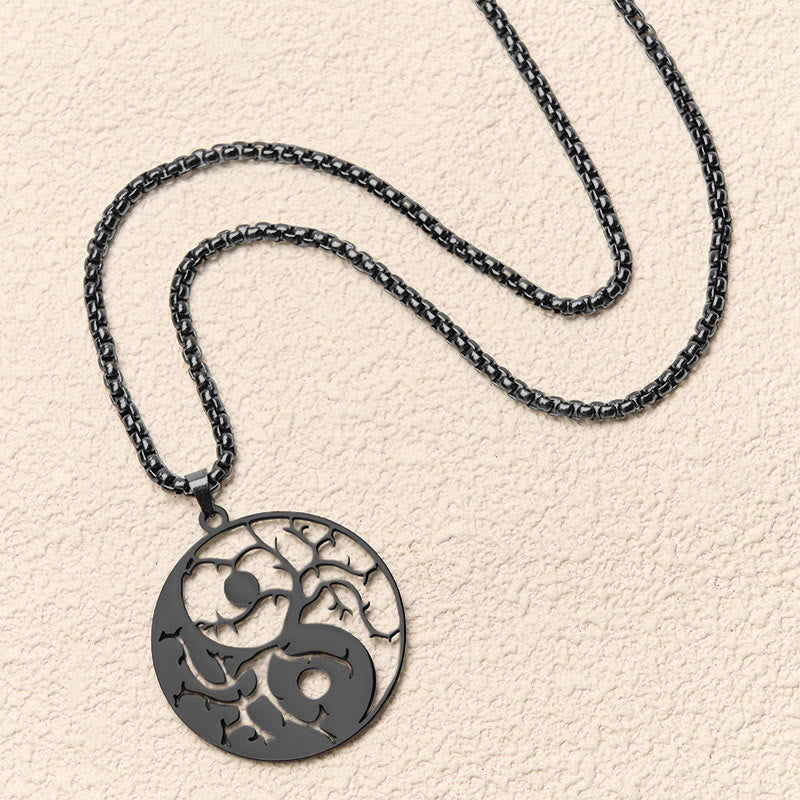 Wear FengShui Branches Hollow Yin Yang Design Stainless Steel Balance Necklace Pendant