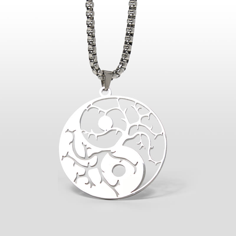 Wear FengShui Branches Hollow Yin Yang Design Stainless Steel Balance Necklace Pendant