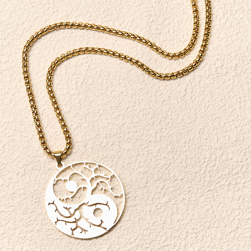 Wear FengShui Branches Hollow Yin Yang Design Stainless Steel Balance Necklace Pendant