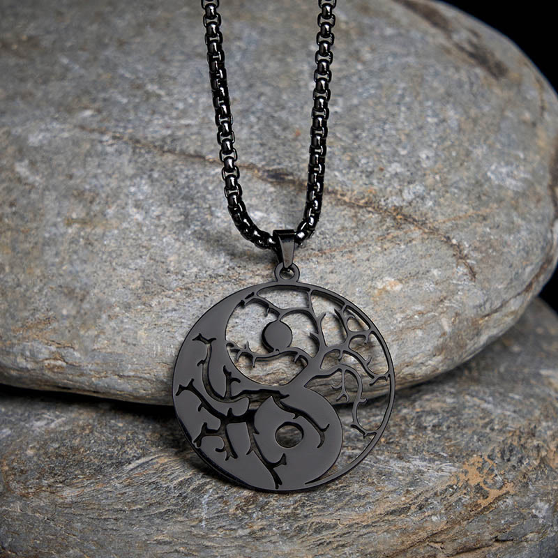 Wear FengShui Branches Hollow Yin Yang Design Stainless Steel Balance Necklace Pendant