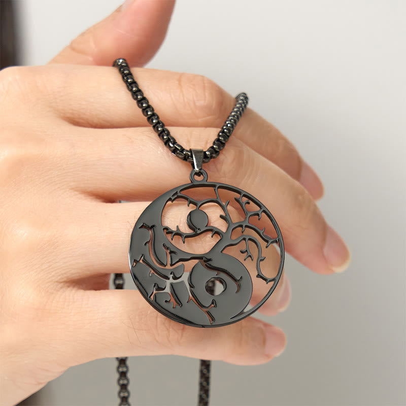 Wear FengShui Branches Hollow Yin Yang Design Stainless Steel Balance Necklace Pendant
