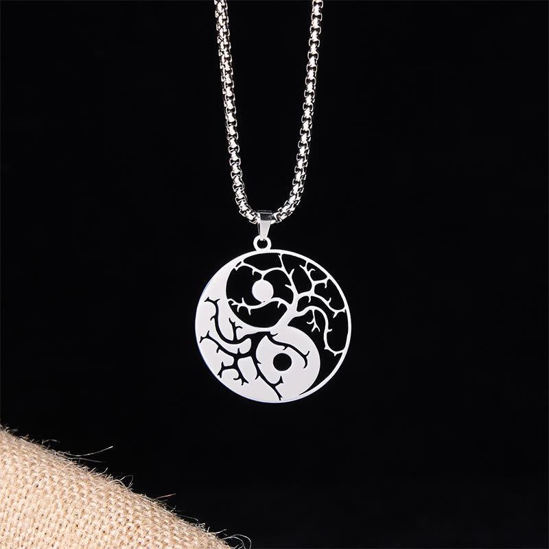 Wear FengShui Branches Hollow Yin Yang Design Stainless Steel Balance Necklace Pendant