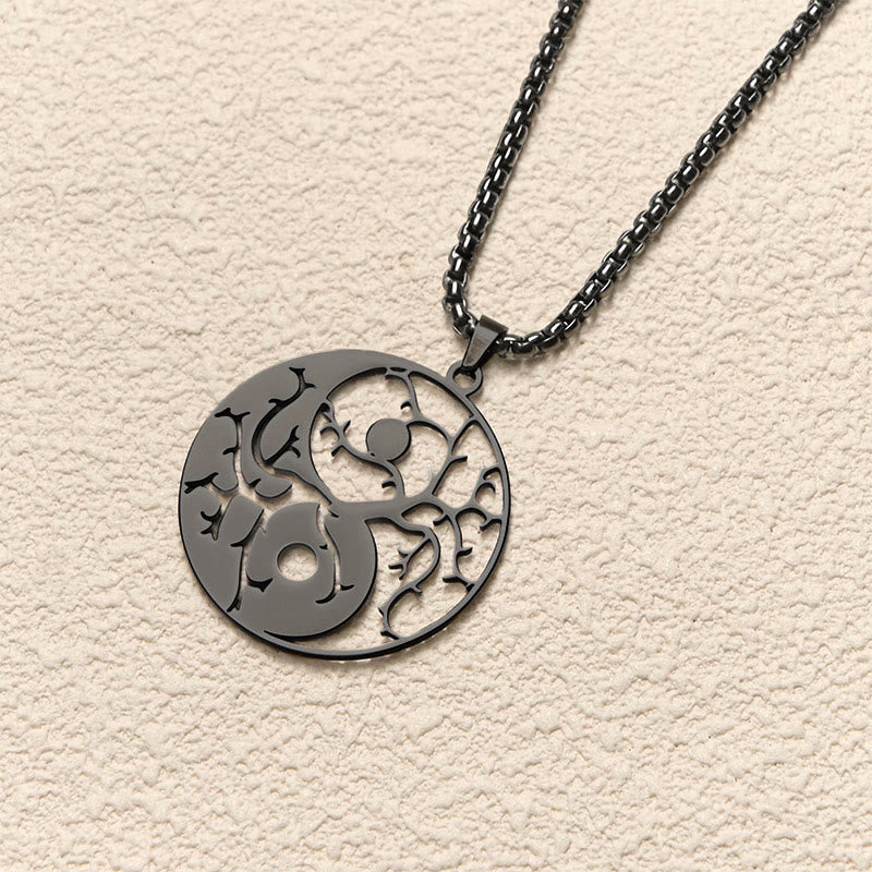 Wear FengShui Branches Hollow Yin Yang Design Stainless Steel Balance Necklace Pendant
