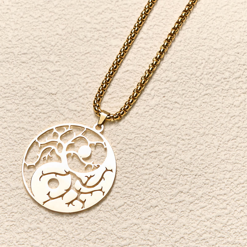 Wear FengShui Branches Hollow Yin Yang Design Stainless Steel Balance Necklace Pendant