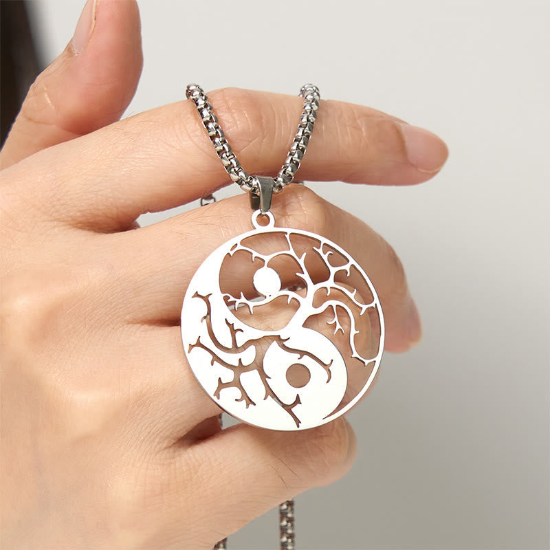 Wear FengShui Branches Hollow Yin Yang Design Stainless Steel Balance Necklace Pendant