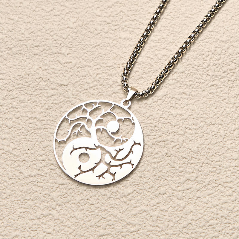 Wear FengShui Branches Hollow Yin Yang Design Stainless Steel Balance Necklace Pendant