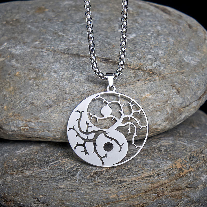 Wear FengShui Branches Hollow Yin Yang Design Stainless Steel Balance Necklace Pendant