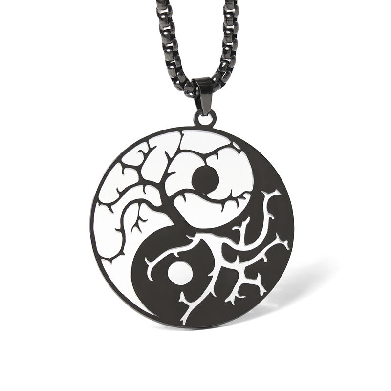 Wear FengShui Branches Hollow Yin Yang Design Stainless Steel Balance Necklace Pendant
