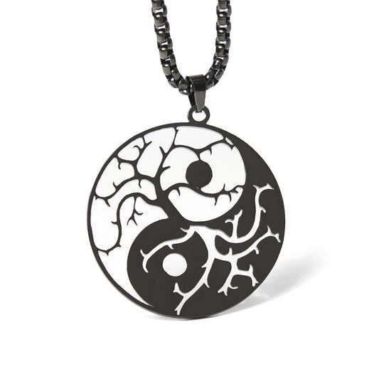Wear FengShui Branches Hollow Yin Yang Design Stainless Steel Balance Necklace Pendant