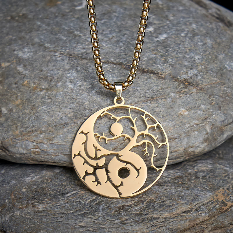 Wear FengShui Branches Hollow Yin Yang Design Stainless Steel Balance Necklace Pendant