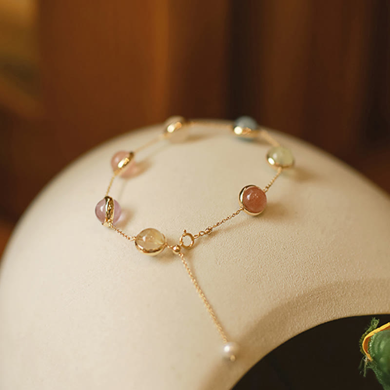 Wear FengShui Colorful Crystal Amethyst Strawberry Quartz Balance Bracelet