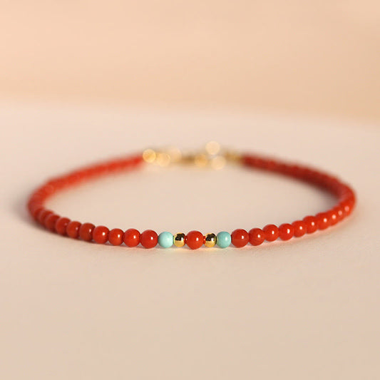 Wear FengShui 3mm Natural South Red Agate Ultra-thin Beads Positive Bracelet