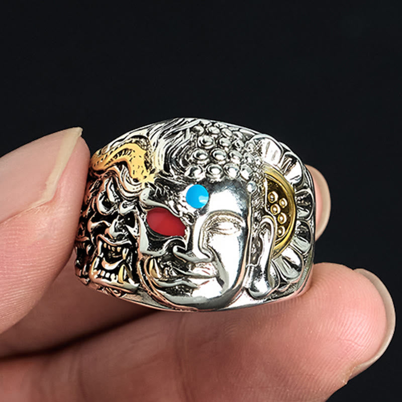 Wear FengShui Half Demon Half Buddha Lotus Copper Serenity Adjustable Ring