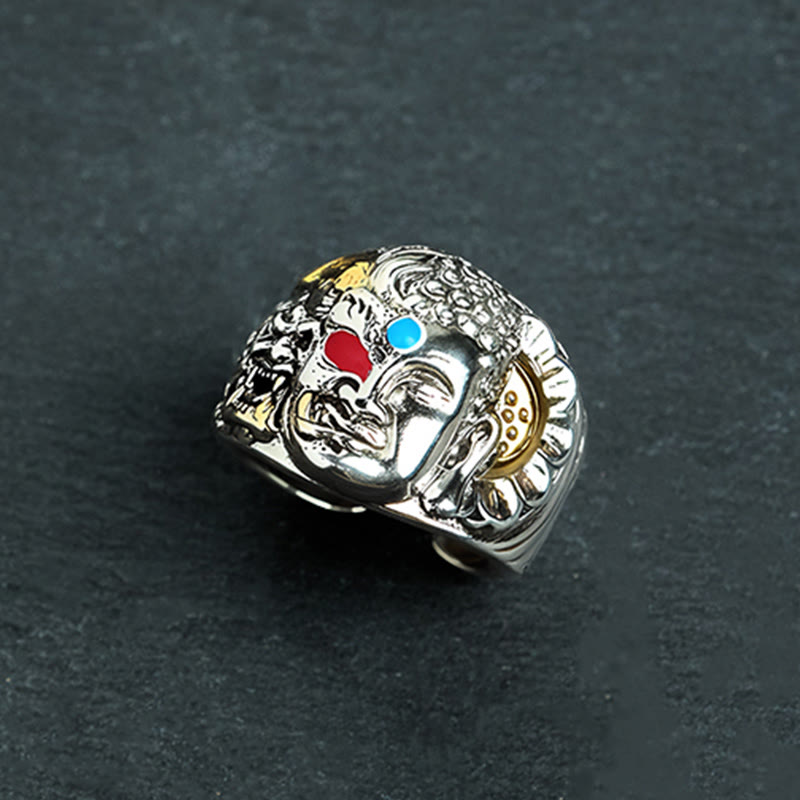 Wear FengShui Half Demon Half Buddha Lotus Copper Serenity Adjustable Ring