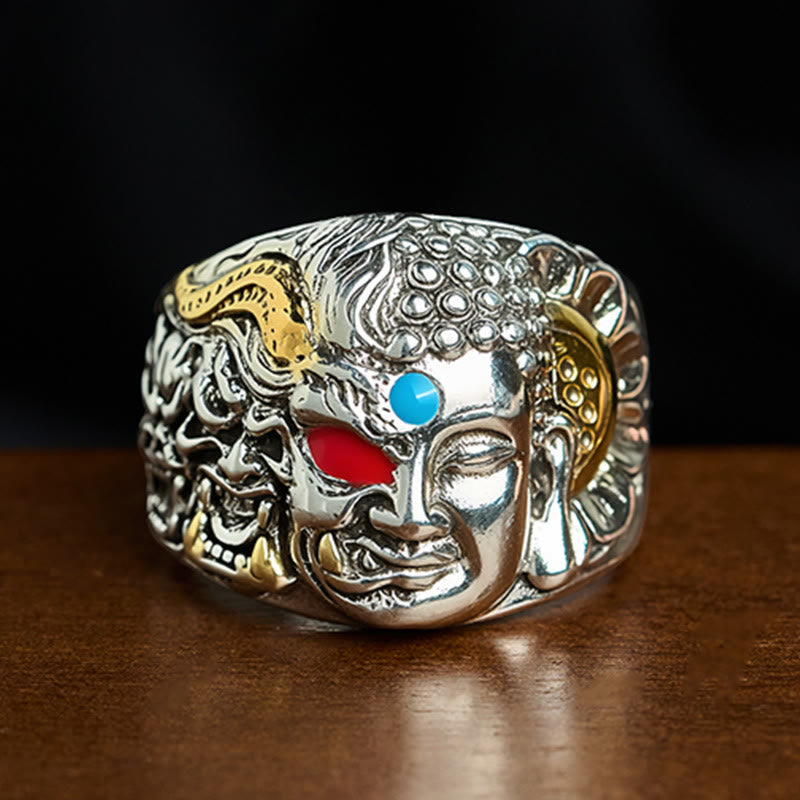 Wear FengShui Half Demon Half Buddha Lotus Copper Serenity Adjustable Ring