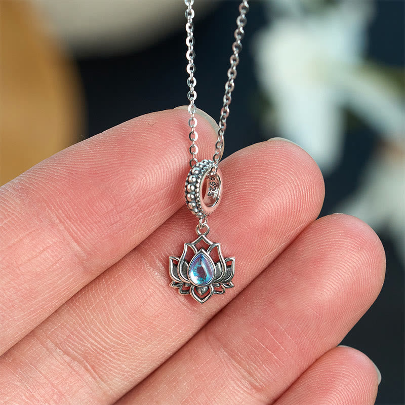Wear FengShui 925 Sterling Silver Lotus Design Moonstone Healing Necklace Pendant