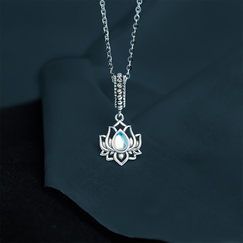 Wear FengShui 925 Sterling Silver Lotus Design Moonstone Healing Necklace Pendant