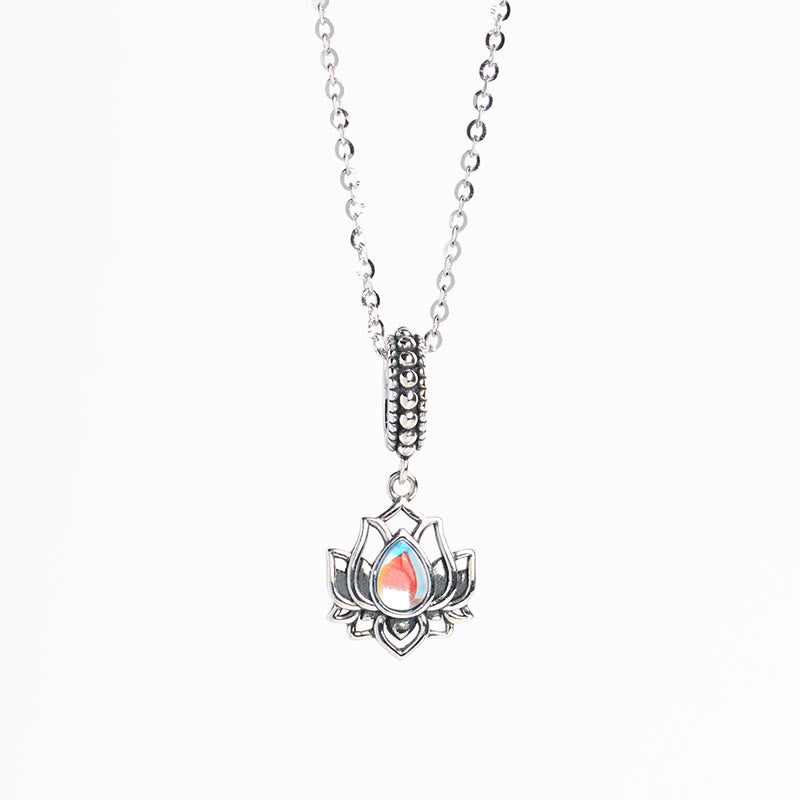 Wear FengShui 925 Sterling Silver Lotus Design Moonstone Healing Necklace Pendant