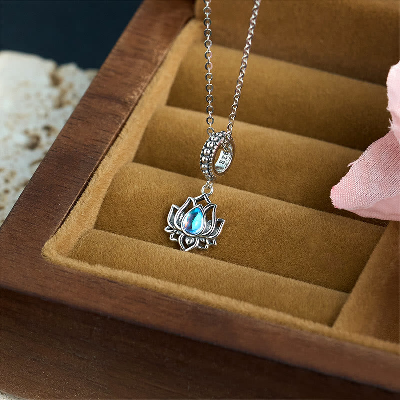 Wear FengShui 925 Sterling Silver Lotus Design Moonstone Healing Necklace Pendant