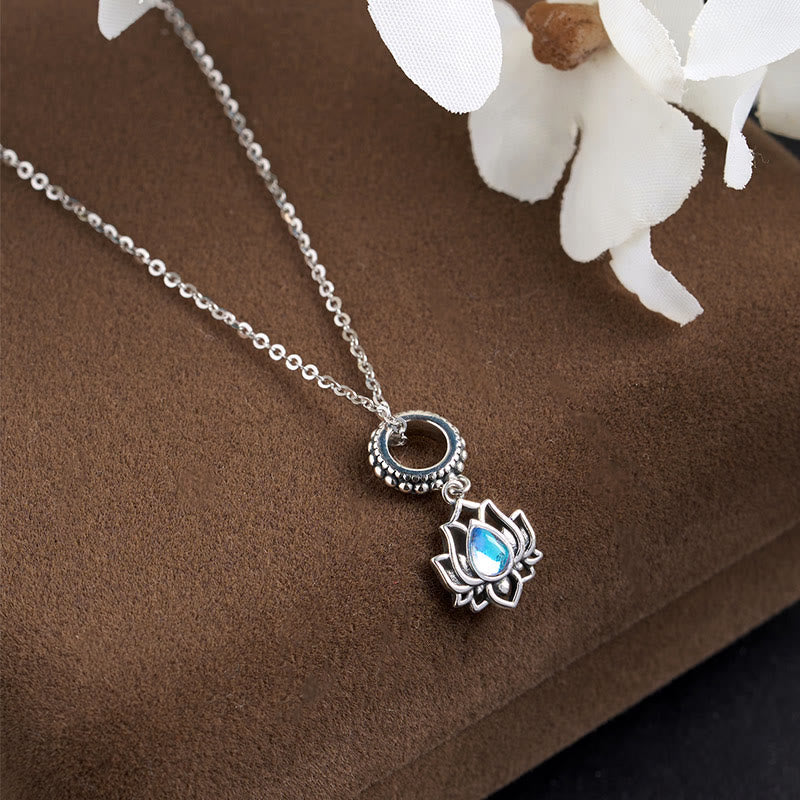 Wear FengShui 925 Sterling Silver Lotus Design Moonstone Healing Necklace Pendant
