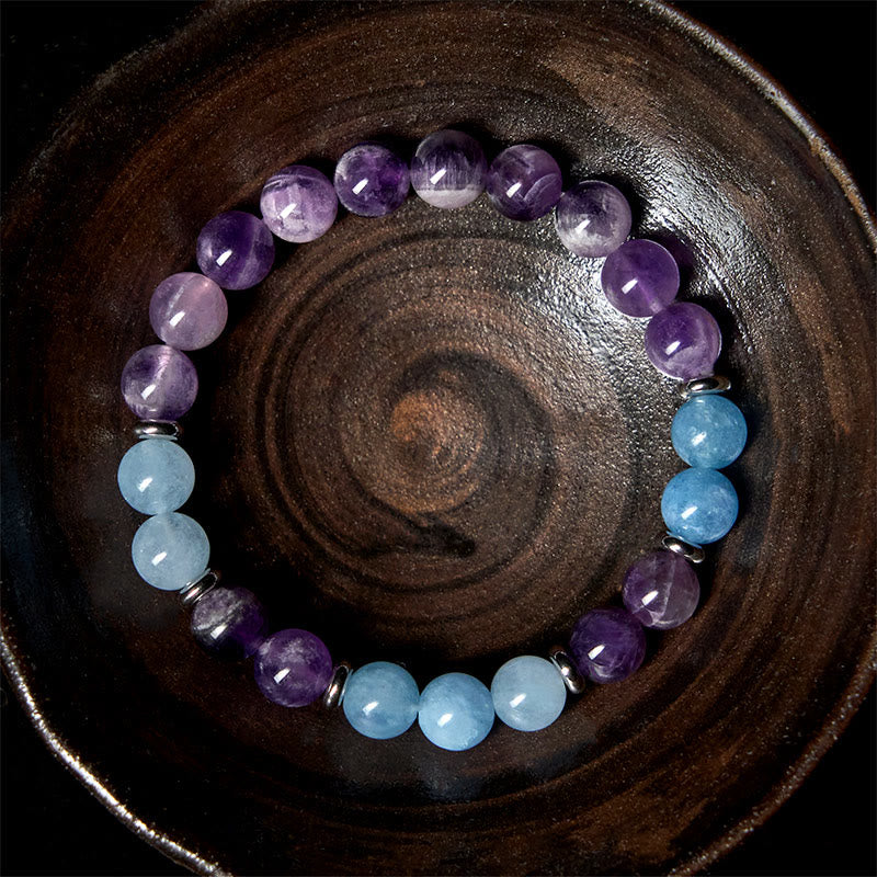 Wear FengShui Amethyst Aquamarine Spacer Beads Peace Bracelet